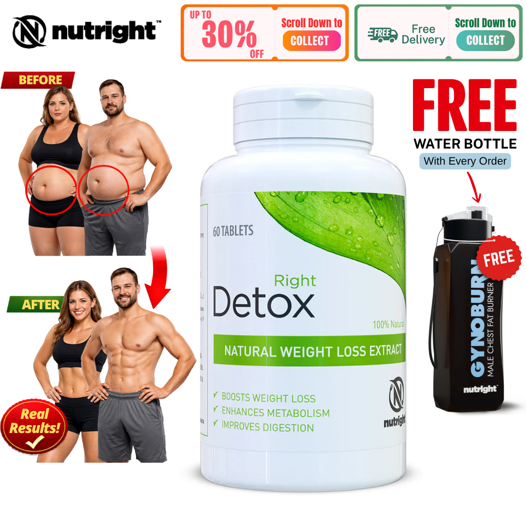 Nutright Detox 100% Organic Herbal Weight Loss Extract - Enhanced Metabolism & Digestion Supplement - 60 Tablets