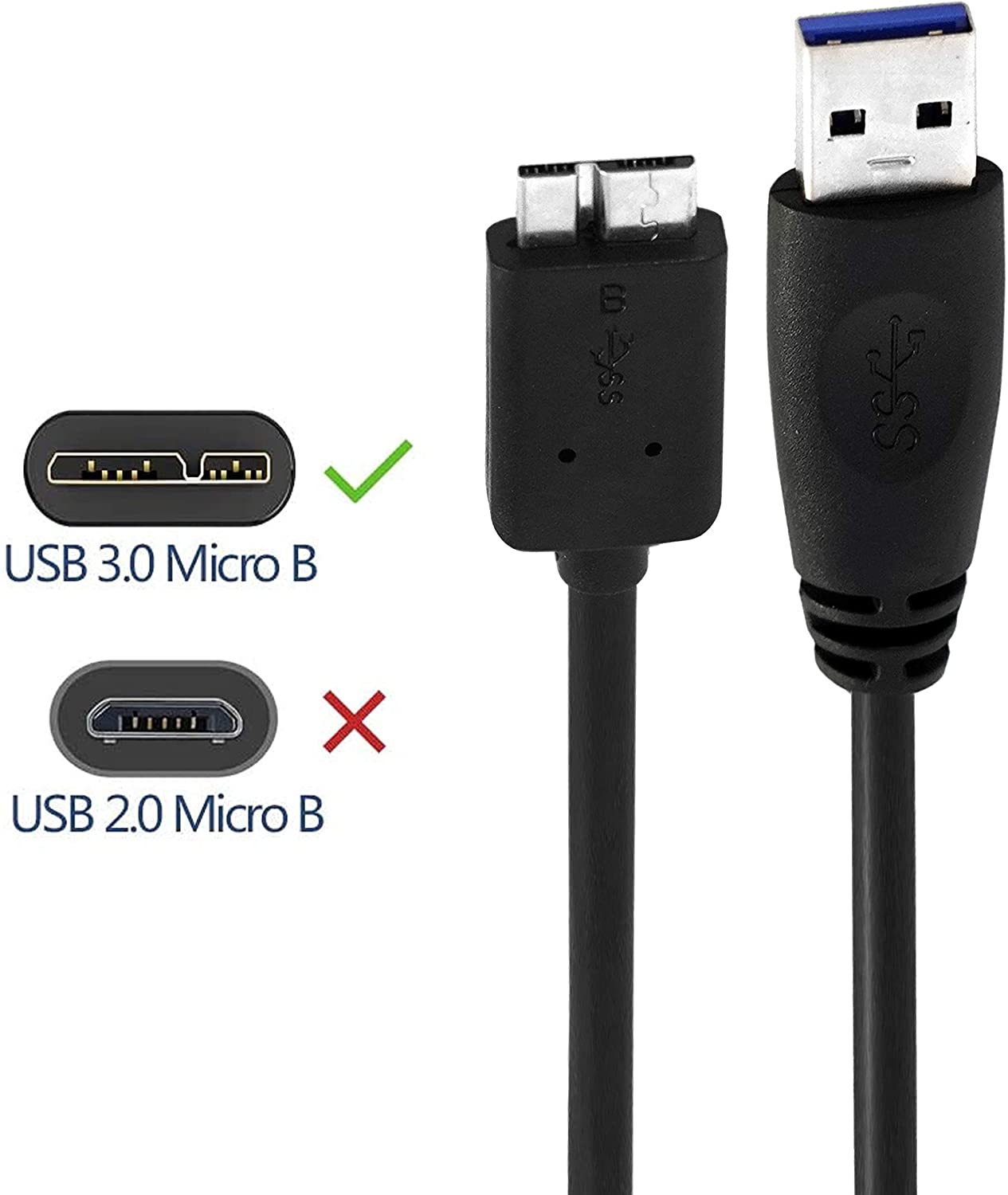 High Speed USB 3.0 Cable A to Micro B for Portable External Hard Drives