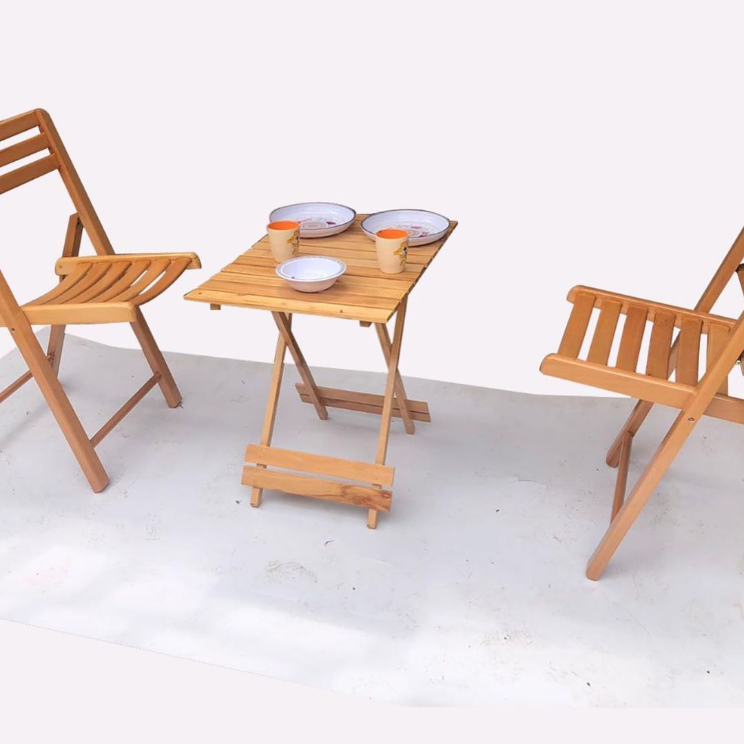 Portable High Quality wooden folding Set 2 Chairs and 1 Square Table