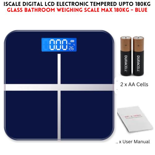 Upto 180kg iScale Rechargeable Weight Machine - 8mm Tempered Glass - Digital Heavy Duty Electronic Weighing Scale with Dual LED Display - Heavy Electric Weight Machine With Durable Steel Quality - For Home & Personal Use - Black//Blue/Silver