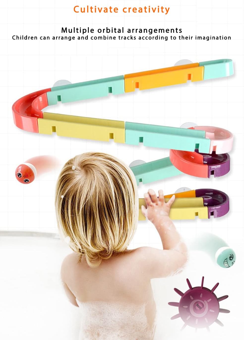 Children'S Bath Toys Set, 24Pcs Diy Slide Waterfall Track Stick With Suction Cup And Wheels Water Ball Shower Floating Bathtub Toy Summer Children Bathtub Gift For Kids Boys Girls