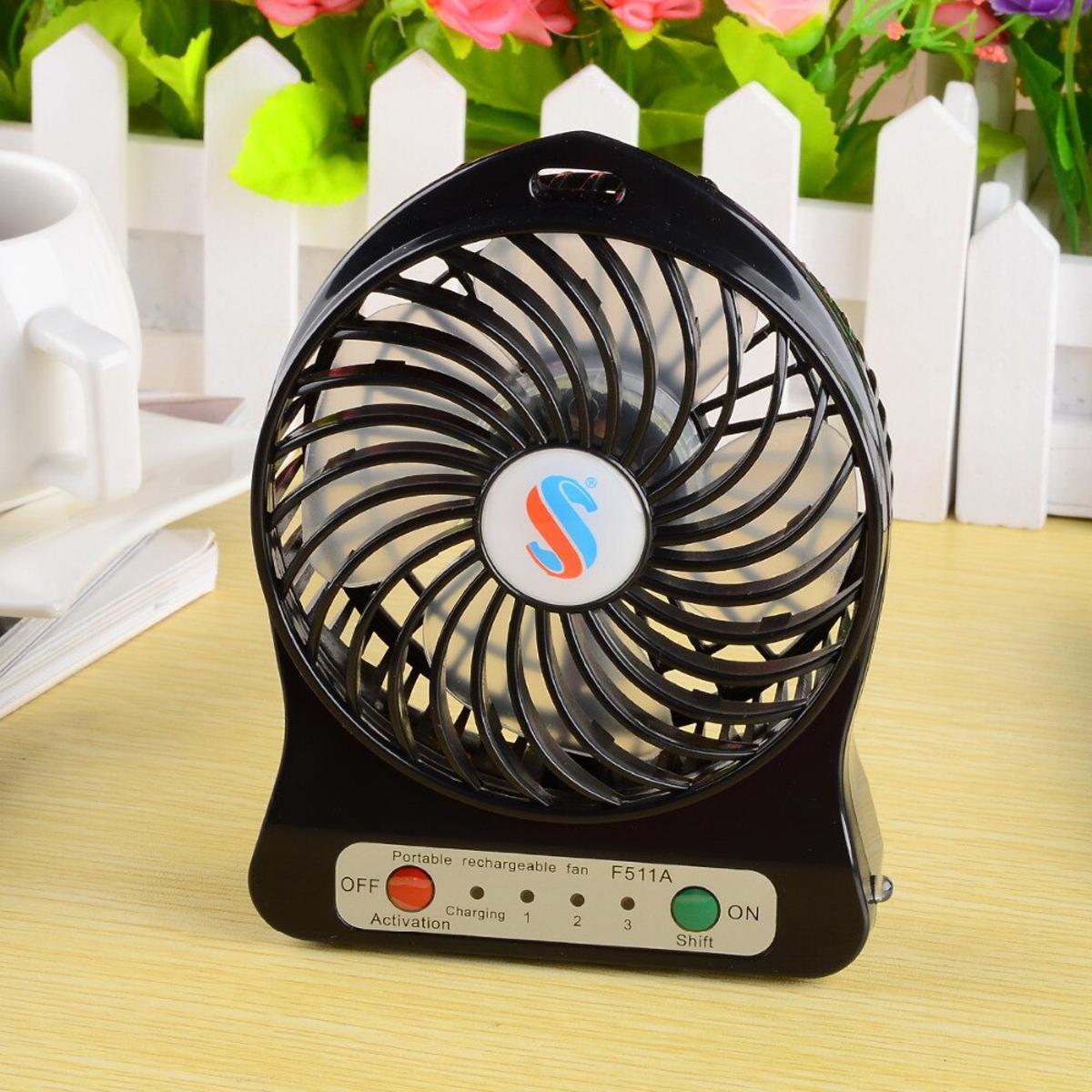 Portable USB Rechargeable Fan with Multiple Speed Settings and LED Light - Multi-Color Options