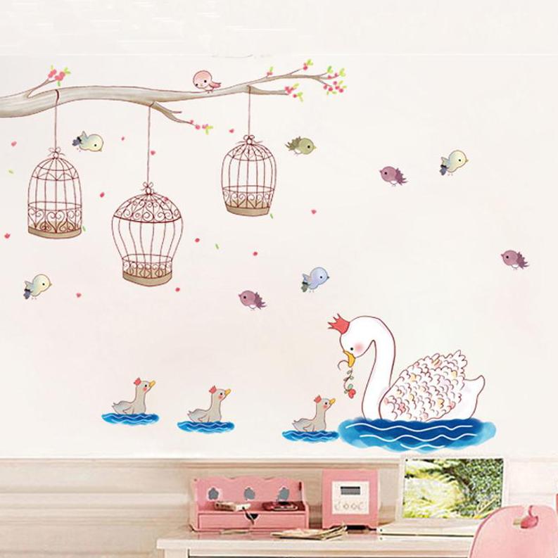 Swan Family Cages Wall Sticker