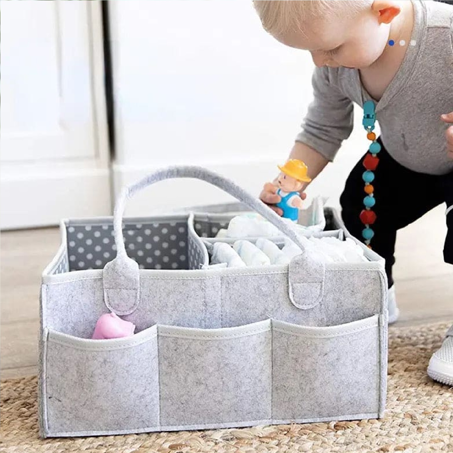 Baby Diaper Caddy Organizer, Foldable Storage Bag with 1 storage bag free