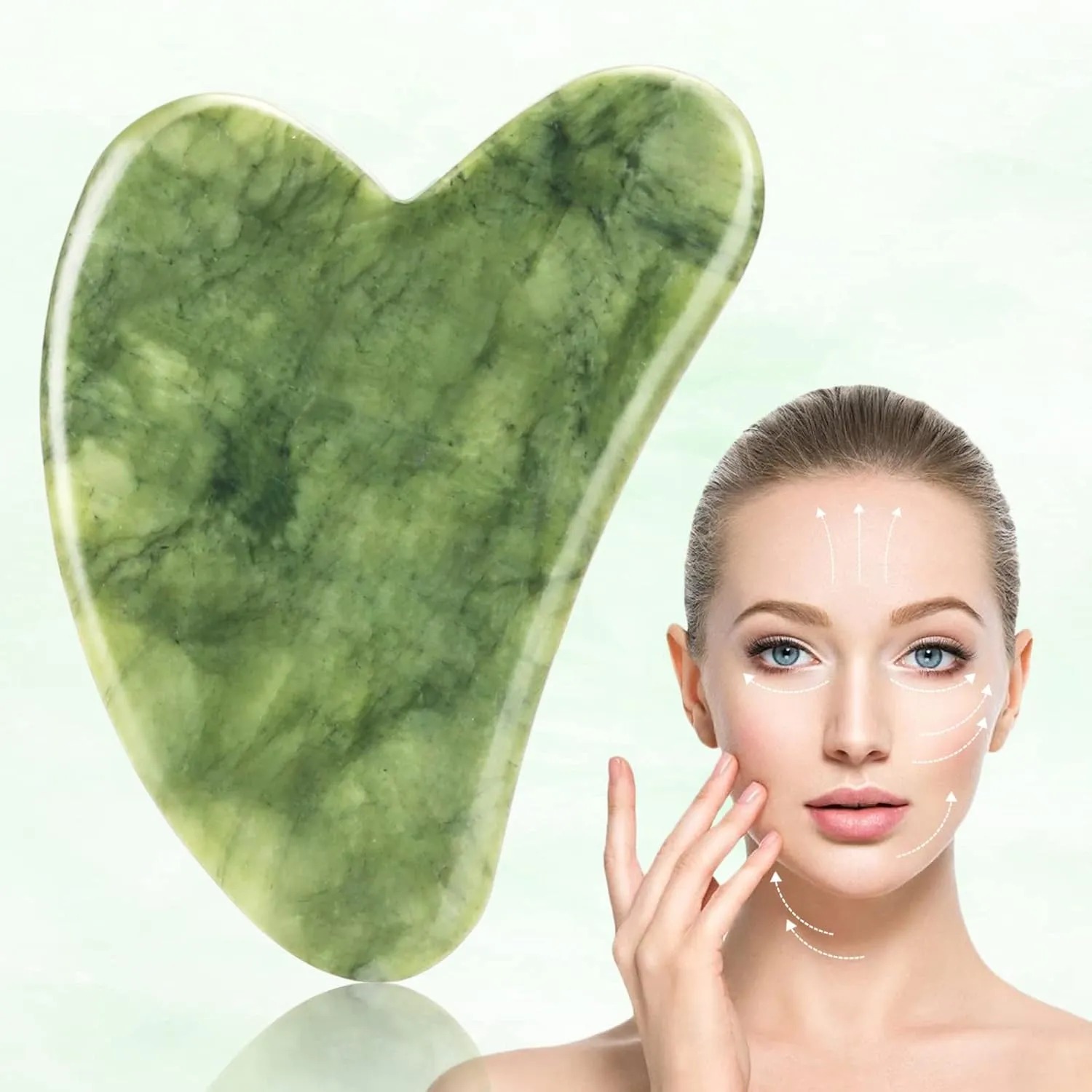 Original Gua Sha Facial Tool, Natural Jade Stone Board Guasha Massage Tool Self Care for Face Body Relieve Muscle Tensions Reduce Puffiness