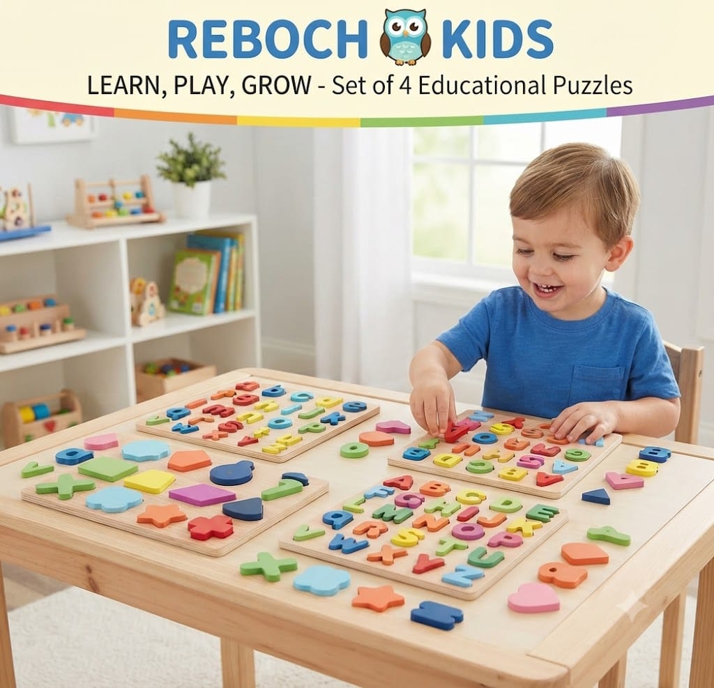 Reboch Kids Toddler Toys - Toy - Baby Toys - Learning Toys For Kids - Educational Toys - Montessori Toys - Wooden abc Numbers Shapes - Early Learning Toys For Kids Pre School Educational Toys - Toys For Kids - Toys For Boys and Girls