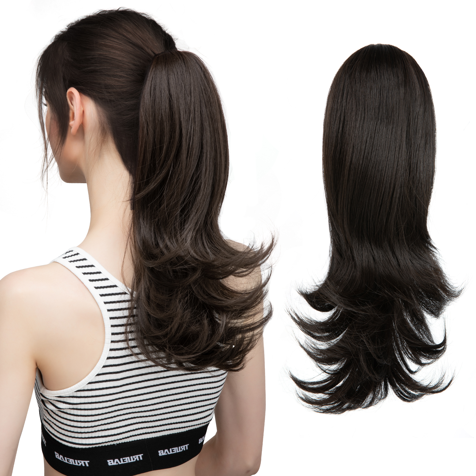 Synthetic Claw Clip In Ponytail Hair Extensions Hairpiece - Hair Wavy Step cutting With Catcher