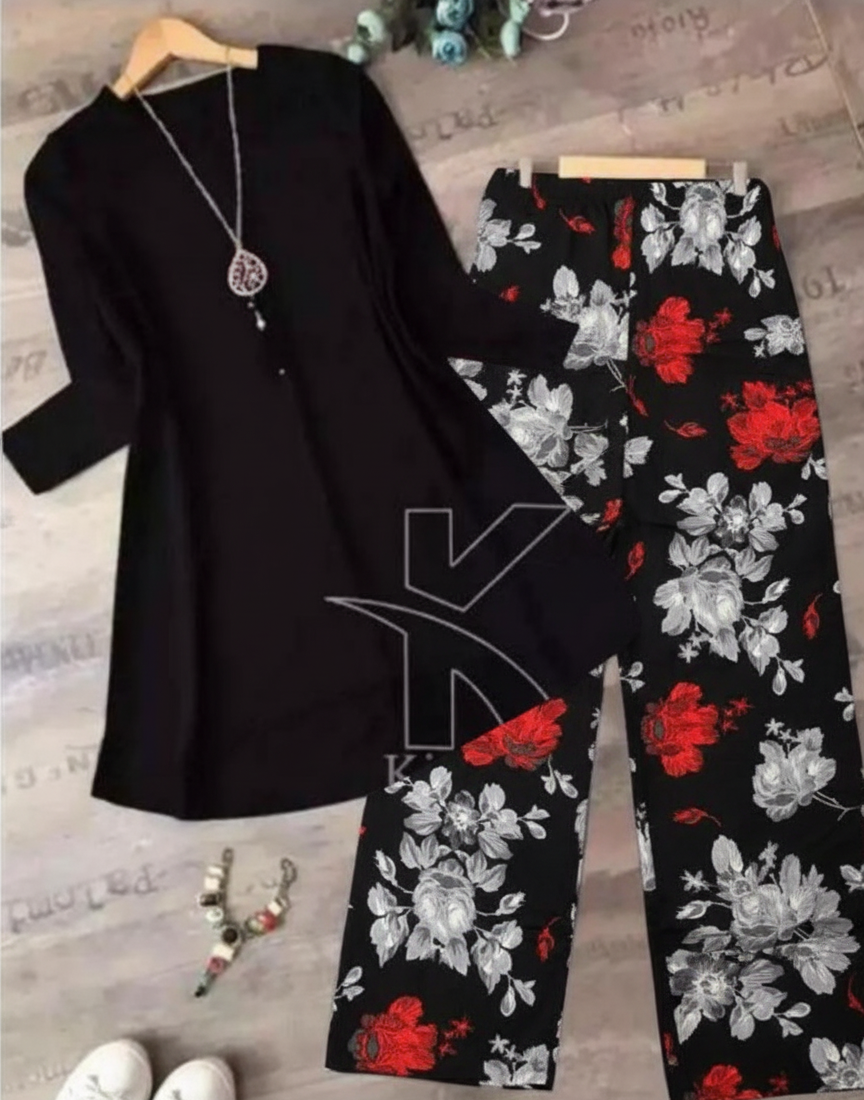 New Plain Kurti And Printed Trouser For Girls And Women