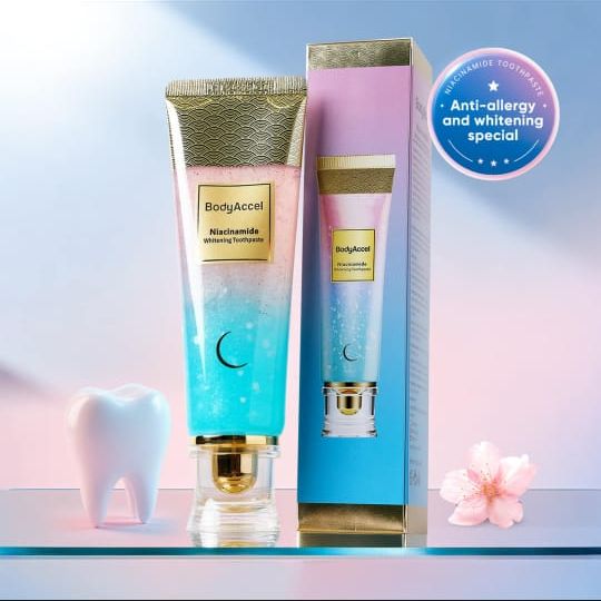 Body Accel Niacinamide Whitening Toothpaste 100ml Triple Action Bright Smile Formula with Probiotics for Fresh Breath & Gentle Teeth Whitening