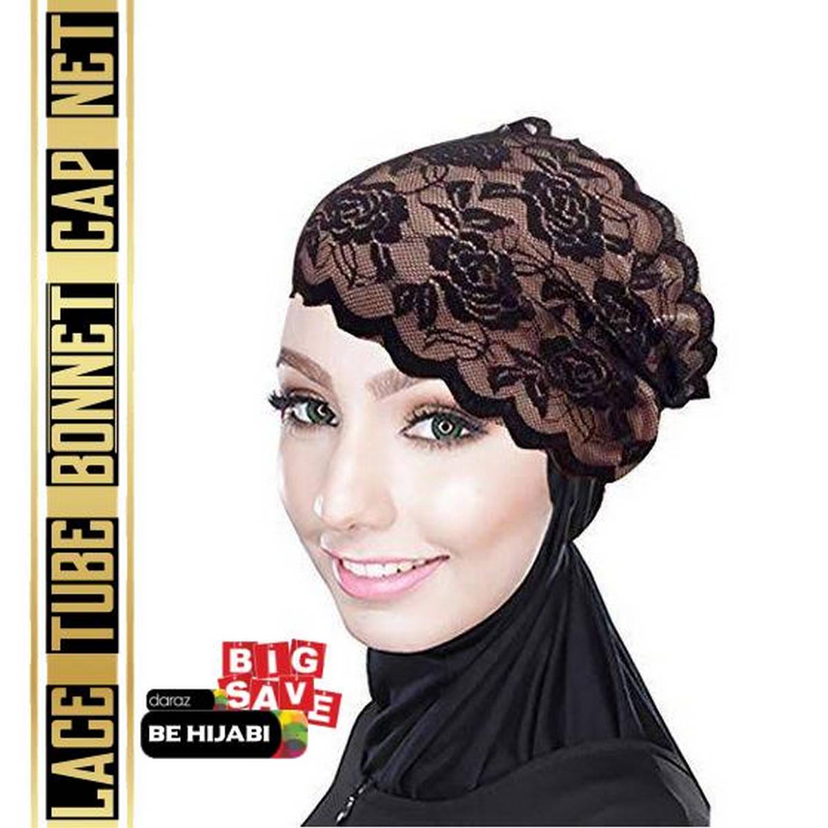 Muslim Hijab BLACK FULL LACE TUBE CAP 