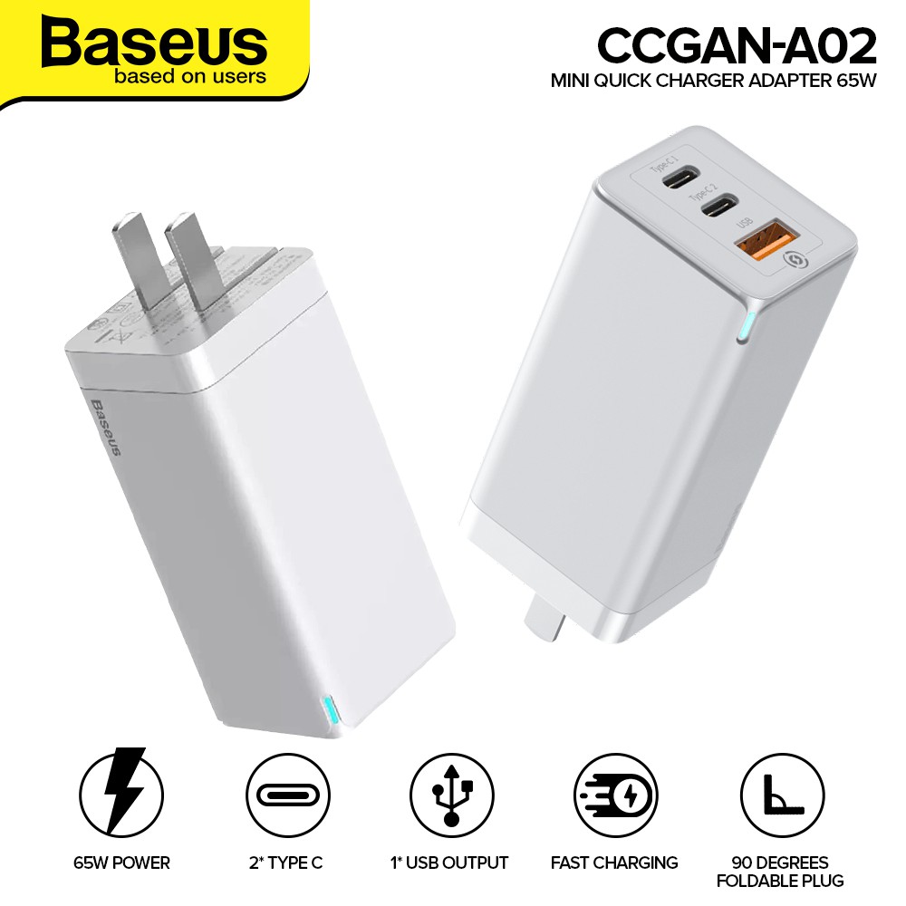 Baseus-cargador USB tipo C 100W GaN, estación de carga rápida PD 65W QC 3,0