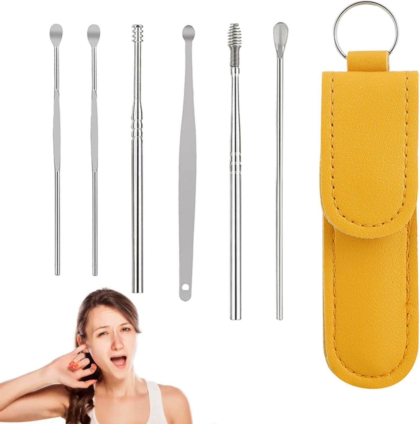 Ear Wax Cleaning Kit, 6 Pcs Ear Pick Tools, Wax Removal Kit, Ear Cleaning Tool Set, Spring Earwax Cleaner Tool for Children and Adult Multicolor