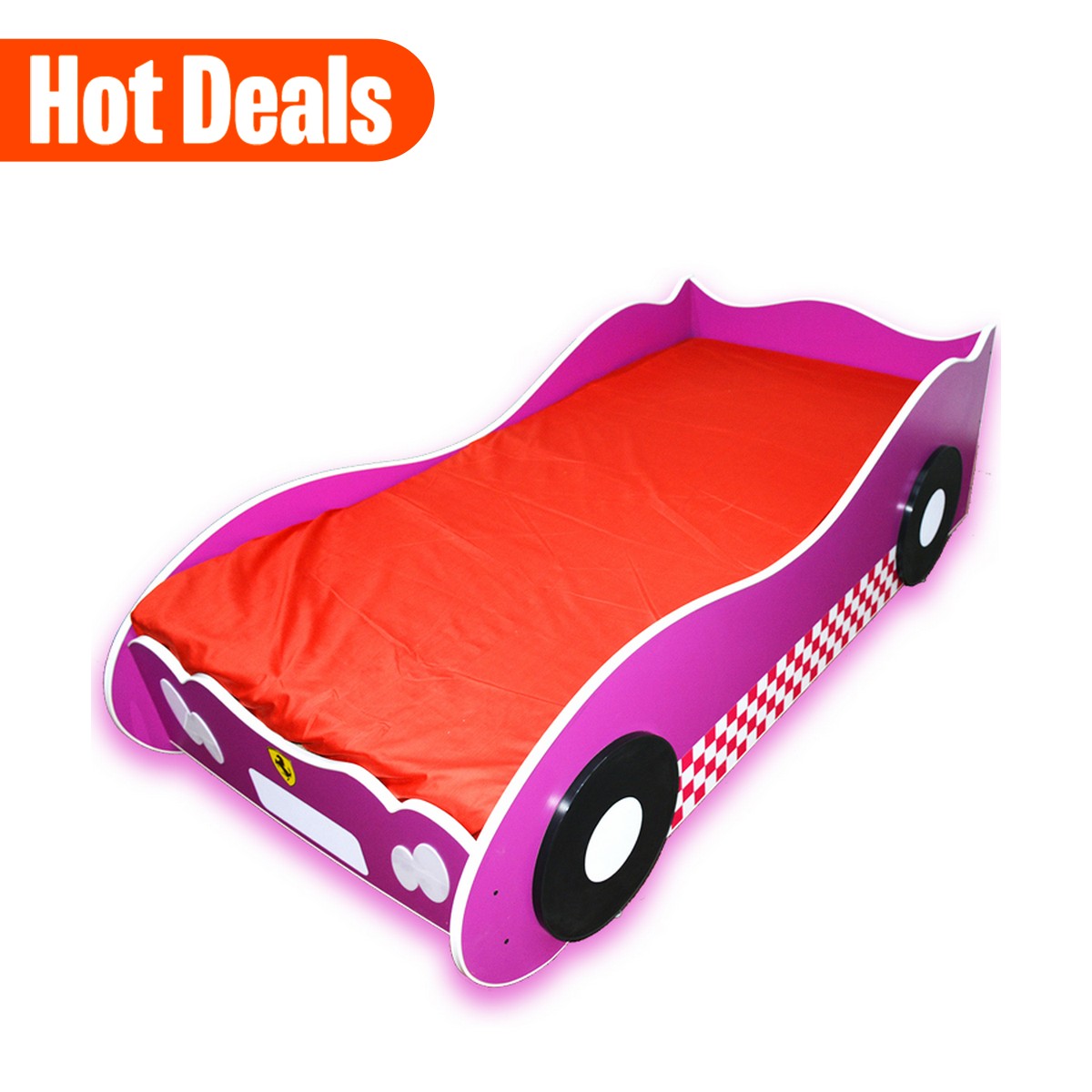 Furnishoo Kids Racing Car Bed - Kids Bed - Red Car Bed