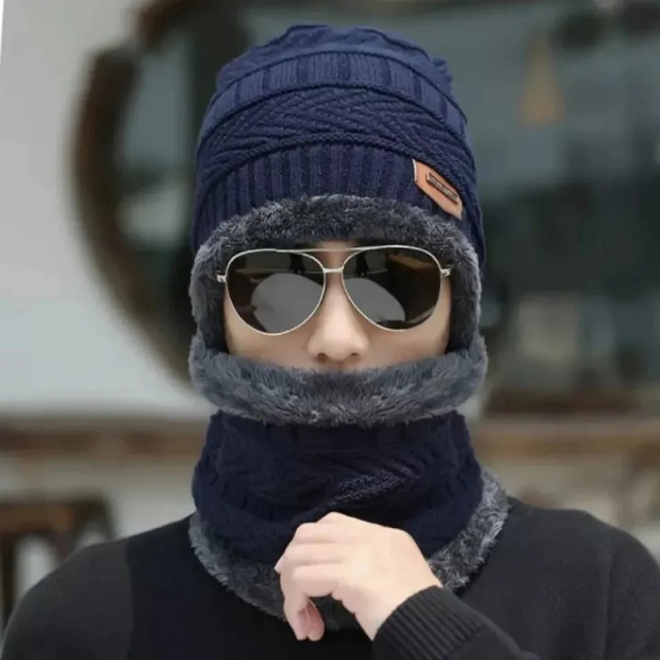 Winter Cap with Neck Warmer Full Set | Topi Hat Cap and Muffler for Men & Women, Warm Soft Woolen Knit Cold Weather Protection