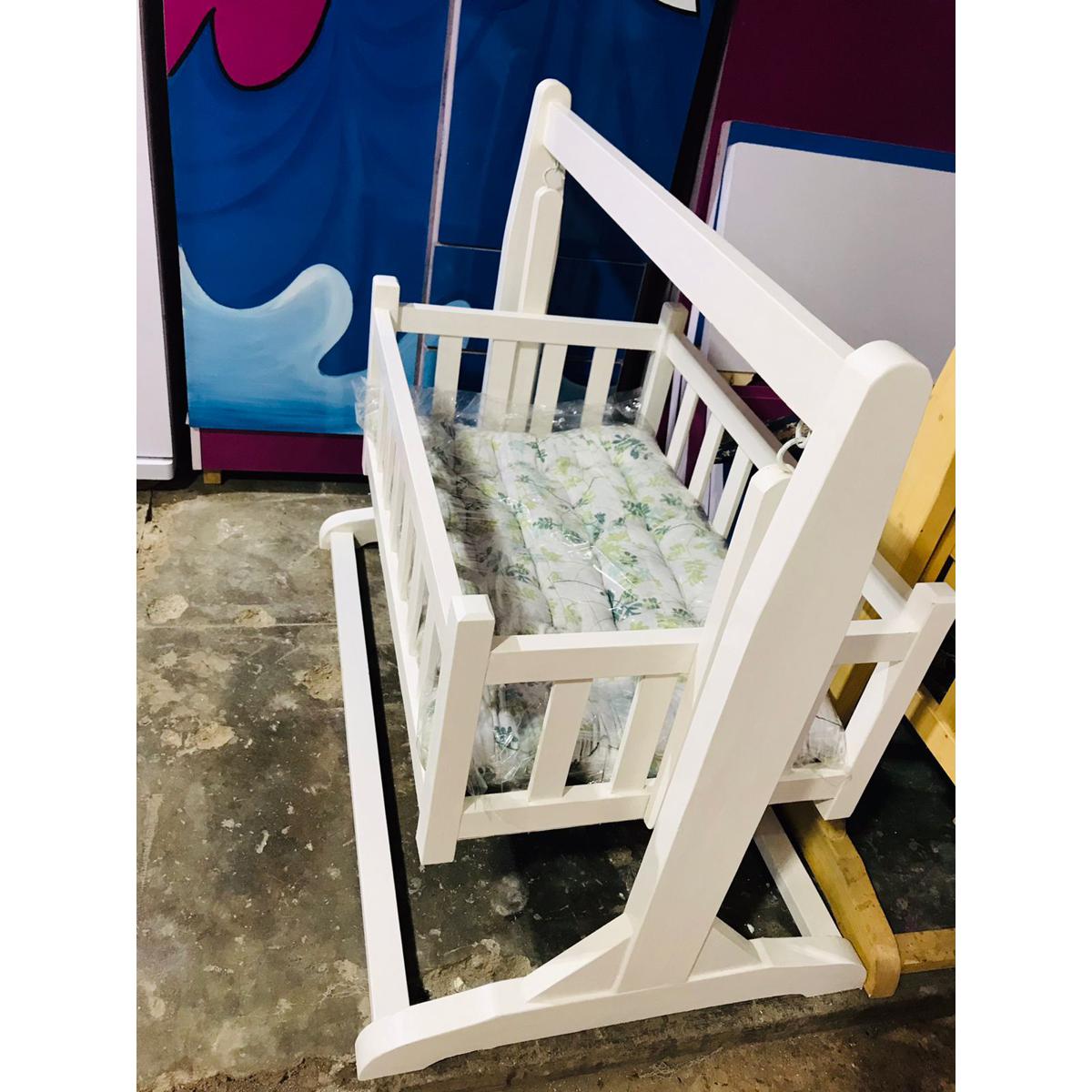 two different baby cot white and brown with mattress comfort for