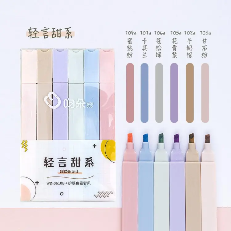 6pcs Colored Single-head Soft-tip Highlighter Pen, Stationery, Art