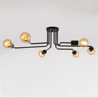 Modern Iron 6 Heads Way Industrial E27 Ceiling Light Multiple Rod