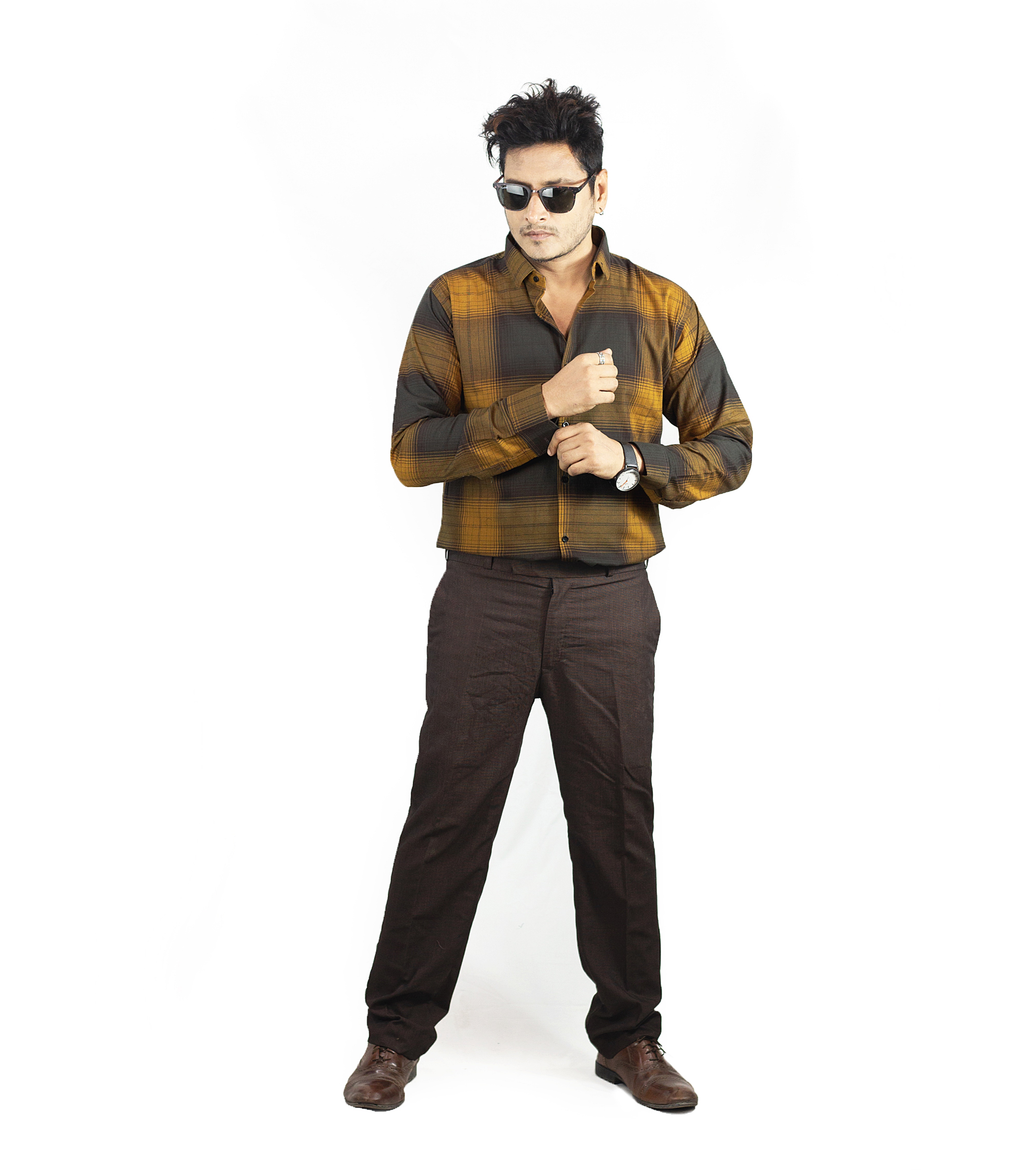Auditors®️ Mens Semi-Formal Brown Check Cotton Shirt 100% Pure Cotton Fabric For Mens - For Office and Events