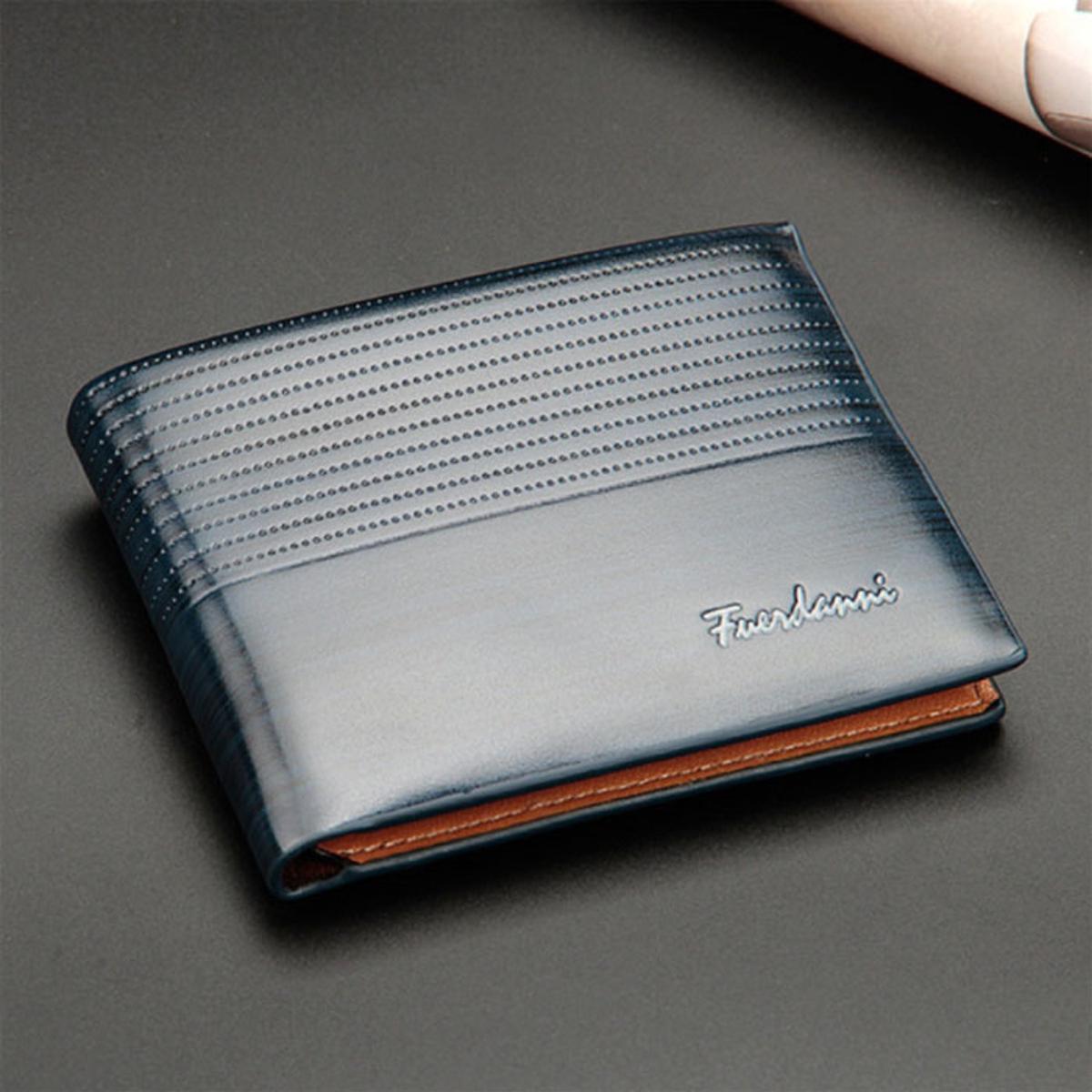 Fuerdanni Stylish Men's Leather Wallet – Slim Bifold Design with Card Slots – Elegant Blue Finish
