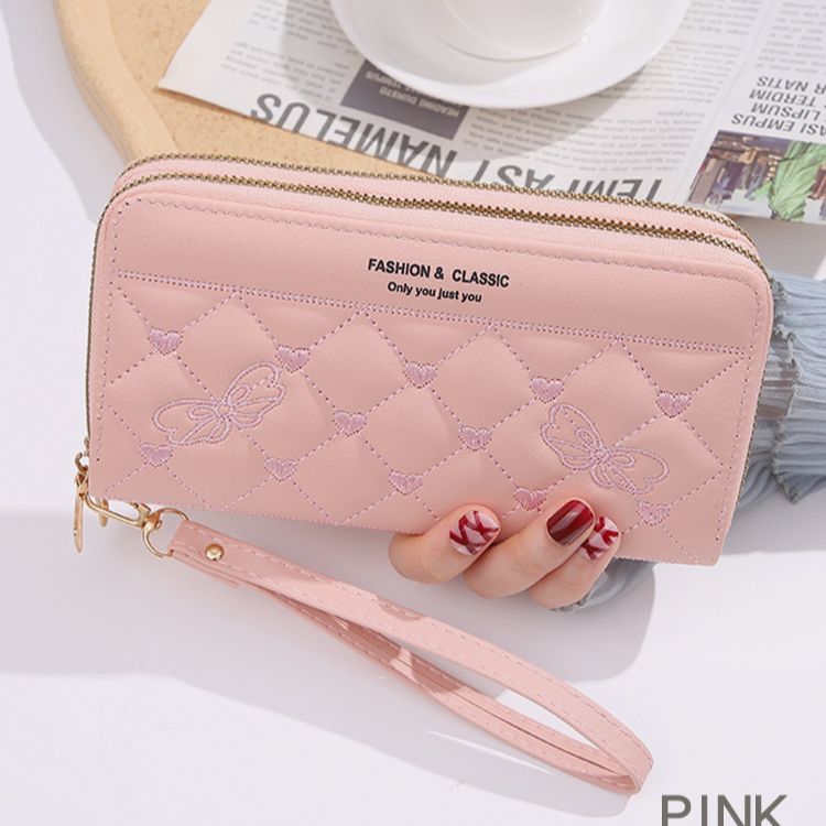 New embroidery double-layer zipper 2022 women's purse large capacity hand bag mobile phone bag  women's wallet women's clutch