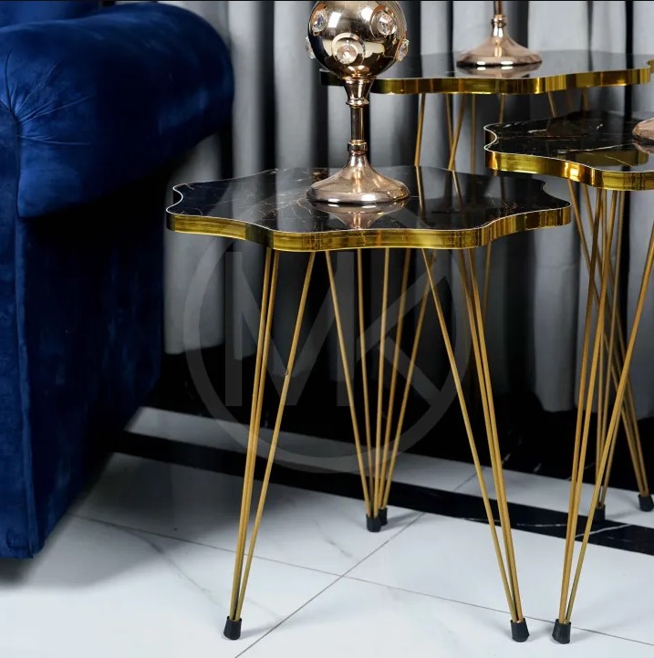 Mdf Wood Daisy Nesting Table With Metal Stand Set of 3 Round table Table Decoration coffee table Daisy coffee table dining table Nesting table set Side Table Coffee Table nesting table Decor - Coffee Table - Set Of 3 Side Tables
