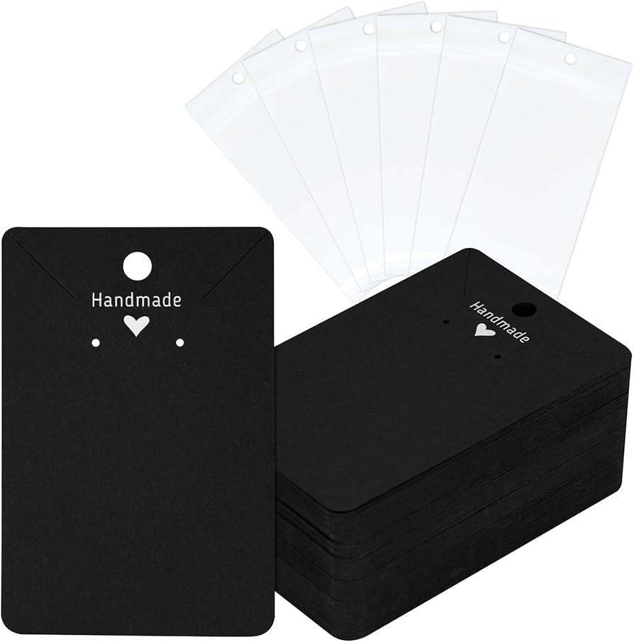 25pcs Earring Display Cards with 25pcs Clear Poly Bags – Jewelry Display Packaging for Earrings, Studs & Small Accessories