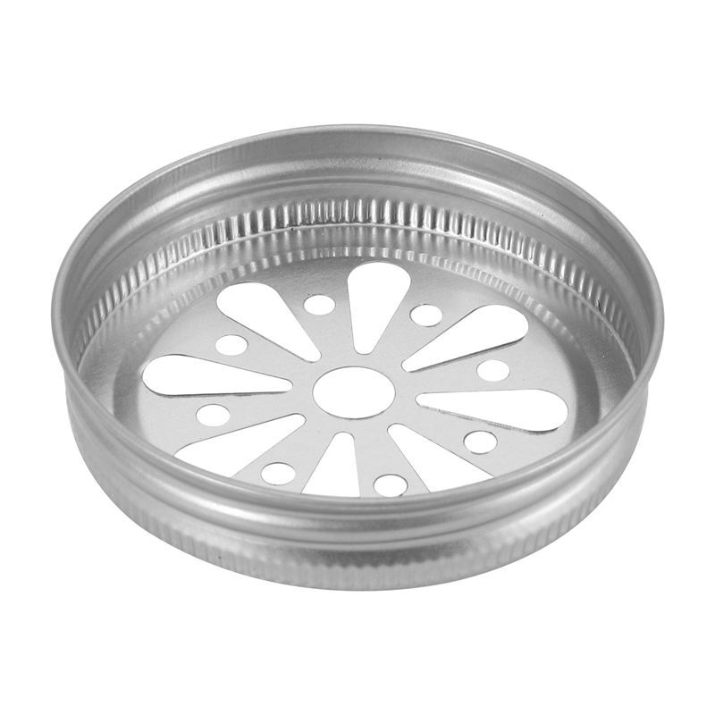 16pcs Regular Mouth Mason Can Jar Lid Rust Proof Daisy Cut With Straw