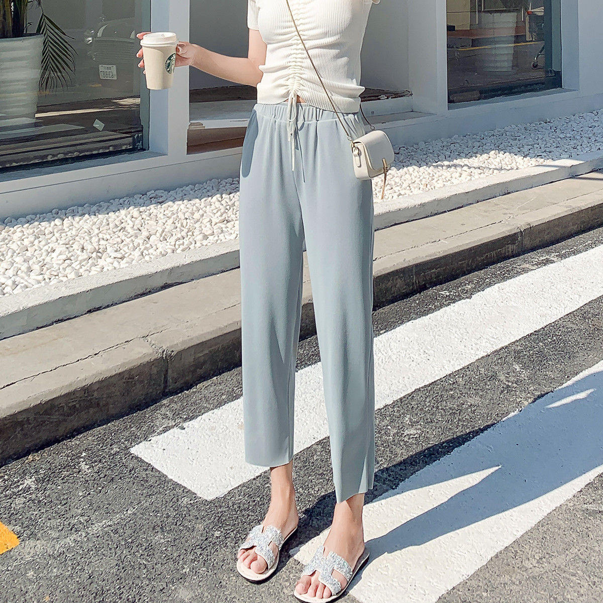 Ice silk chiffon wide leg pants women's 