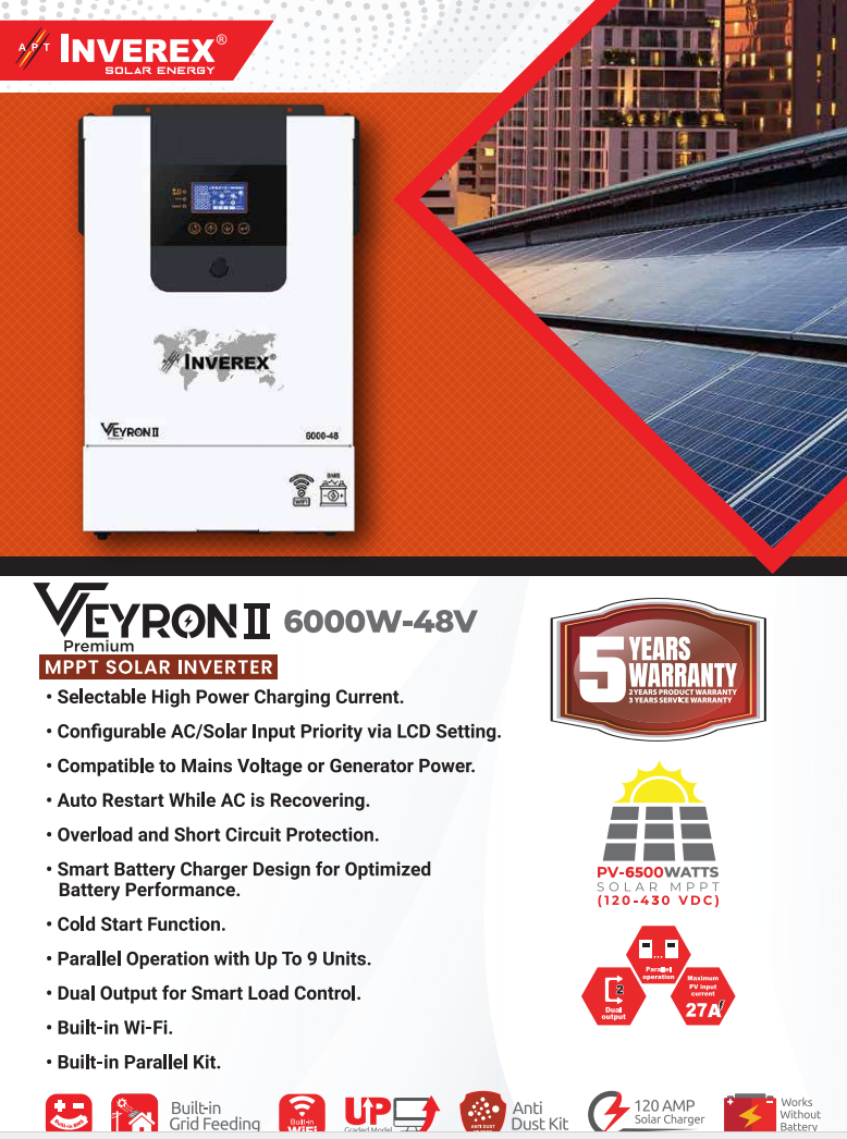 INVEREX VEYRON II PREMIUM 6000W48V MPPT SOLAR INVERTER Daraz.pk