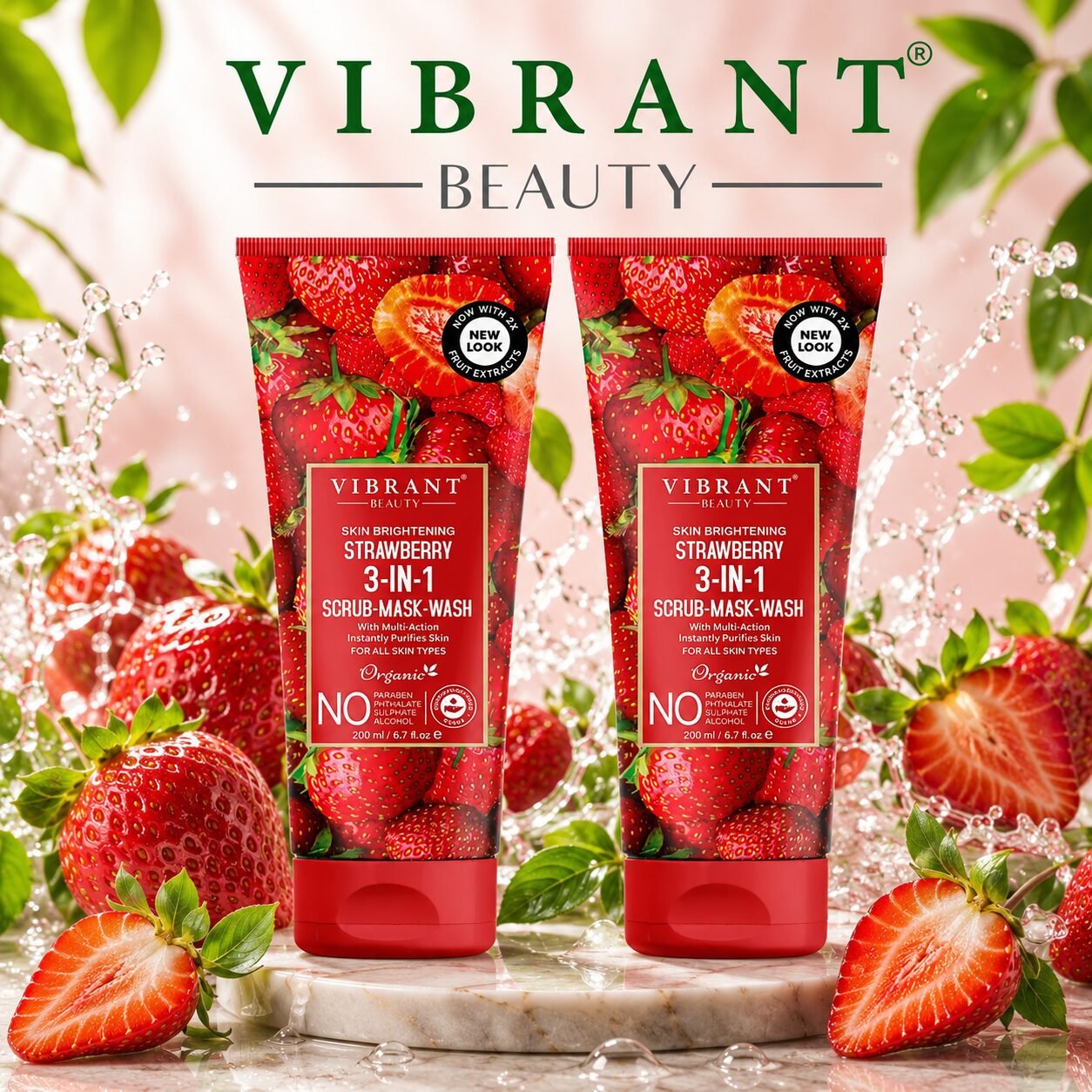 Vibrant Beauty Strawberry 3in1 Scrub-Mask-Wash Combo Pack | Personal Care Set | 200ml