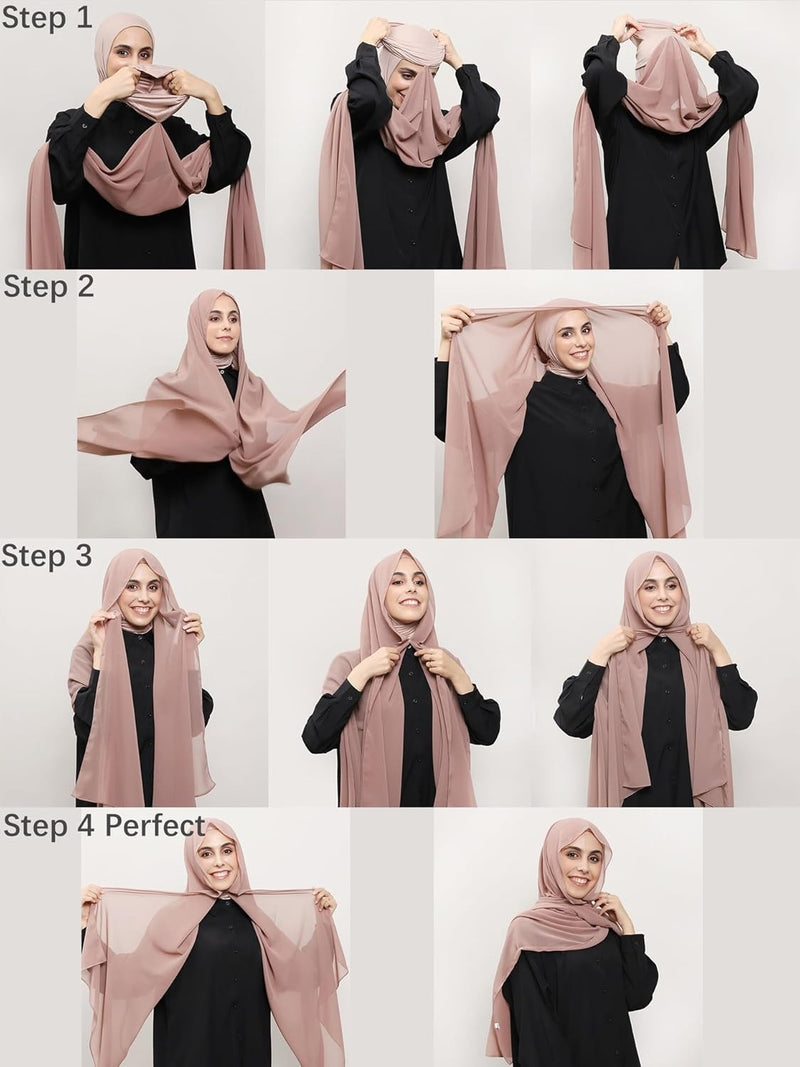 Instant Chiffon Hijab Set 3-in-1 Hijabs Scarf with Built-in Magnets and Undercap Head Wraps with Modal Cap