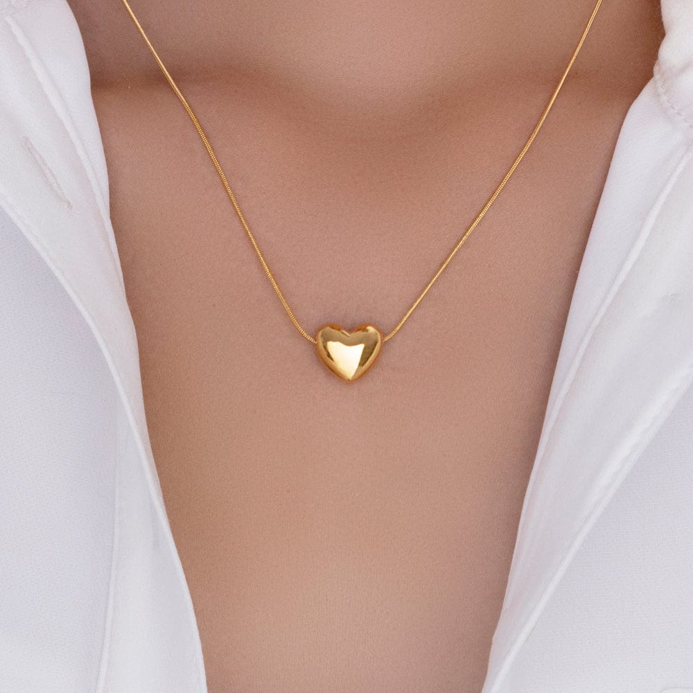 Luxury Gold Heart Pendant Snake Chain Necklace for Women | Stainless Steel | Minimalist Fashion Jewelry