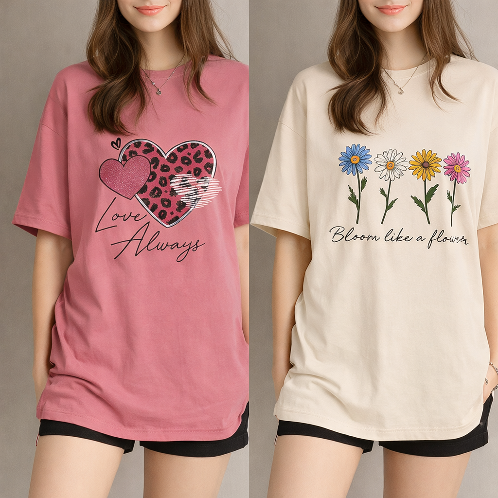 Oversized Pack Of 2 Plus Size T-Shirt for Women 3XL to 6XL Sizes Available In Multiple color Soft & Comfortable Fabric Casual Crew Neck, Short Sleeve