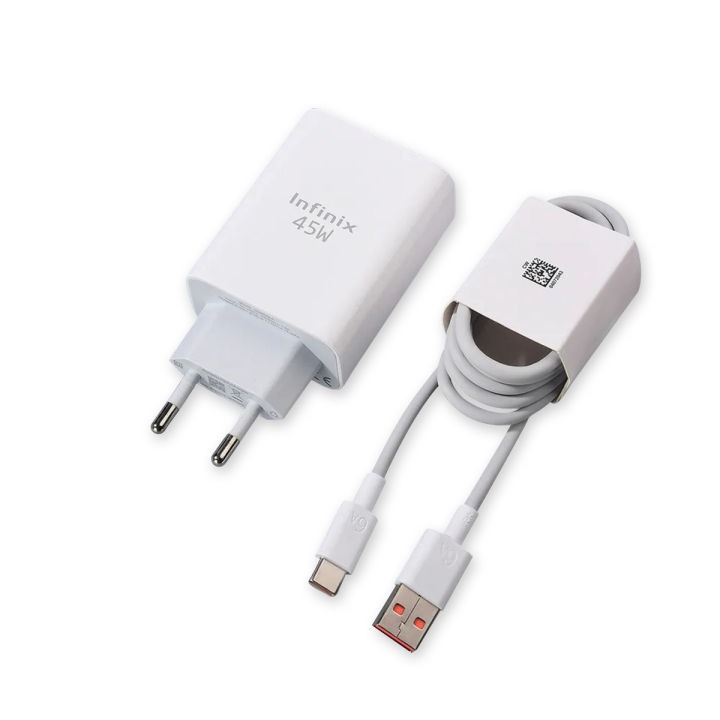 [Original] Infinix 45W Charger | Infinix 45W Fast Charging Adapter with Type-C Cable Compatible With Note 20, Note 30, 40, 40pro 5G, Zero 30, Zero x, Zero xPro Zero 20, Gt 20, Gt 50pro, Hote 40