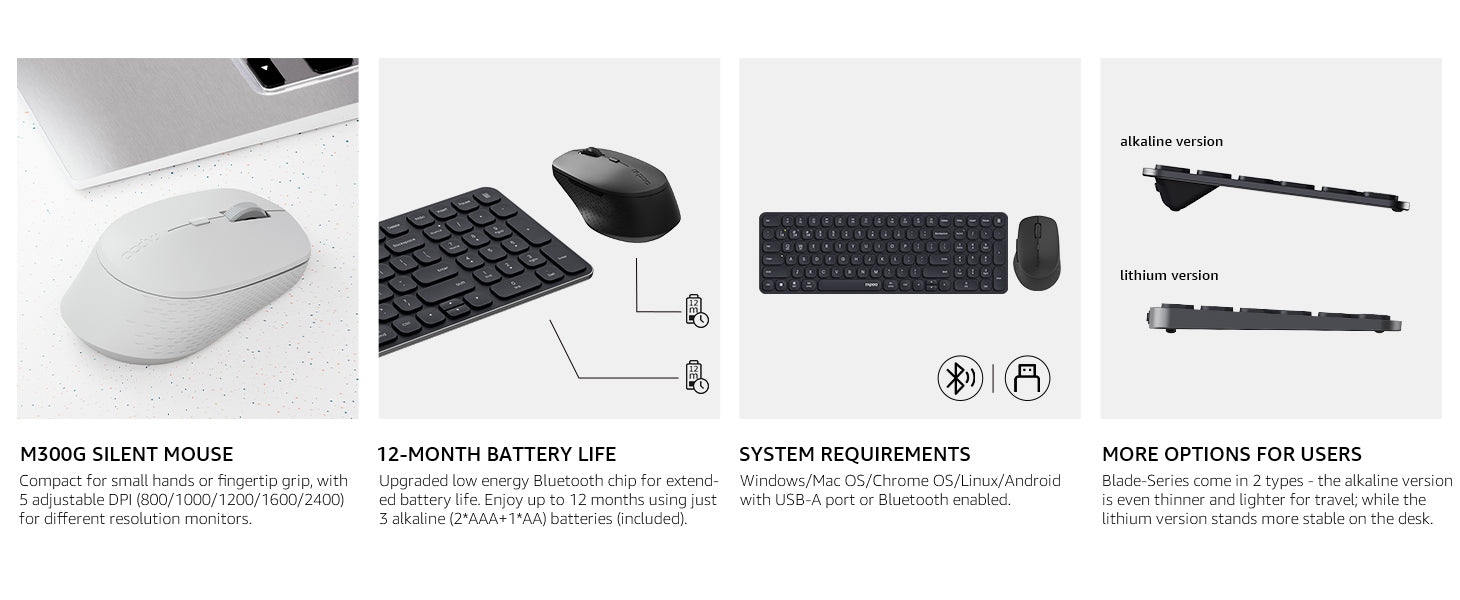 RAPOO 9360M Wireless Combo Black Keyboard and Mouse 99-Key Ultra-Thin Bluetooth Keyboard with Number Pad & M300G Silent Mouse, Support 4 Devices 17 45c9b578ca285771a7a5c84a4e5f68b6