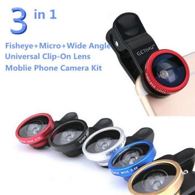 3 In 1 - Clear Zoom Mobile Camera Lens Selfie Mobile Phone Clip Lenses Fish Eye Wide Angle Macro Camera