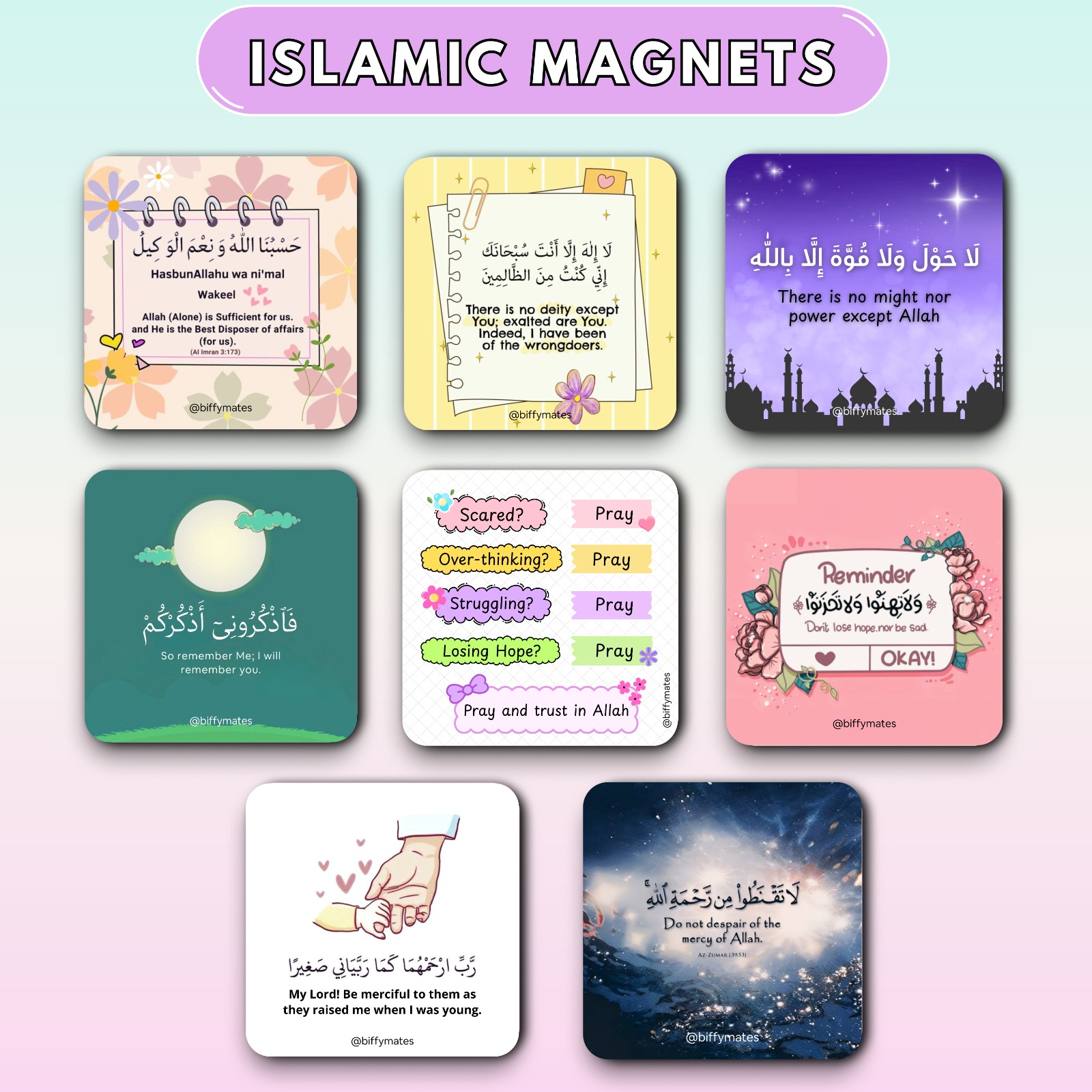 Pack of 8 Islamic Dua  Magnet Poster Set – 3×3 Inch Fridge Dua Magnets | Daily Essential Duas for Kids & Adults | Strong Magnet | Home, Kitchen & Study Use