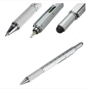 7 in 1 Multifunctional Full Metal Touch Screen Stylus Ballpoint Pen with Level Scale Ruler - White