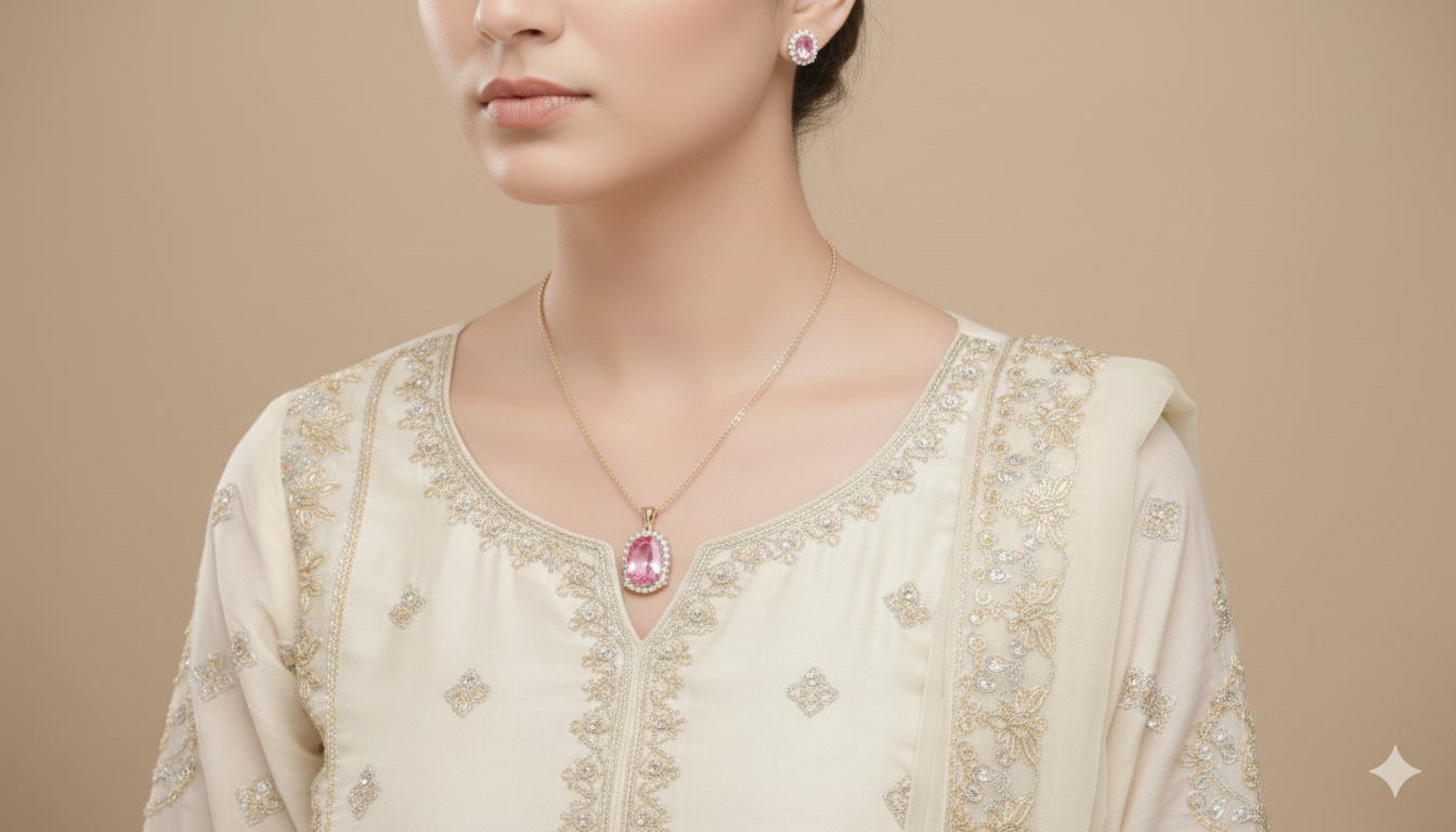 Women Elegant Jewelry Set Pendant Necklace & Earrings Bridal Fancy Gift Item