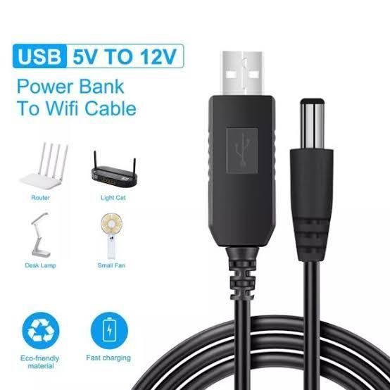 USB 5V to 12V Step Up Boost Cable for WiFi Router & Modem | Power Bank to Router Connector Cable | Voltage Booster USB Cable 5.5mm DC Jack | Works with TP-Link, D-Link, Huawei Routers