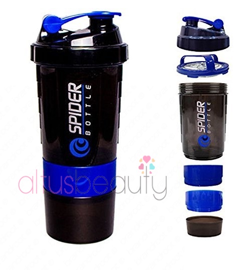 Spider Protein Shaker Bottles 3 in 1 with two storage Cups and Compartment