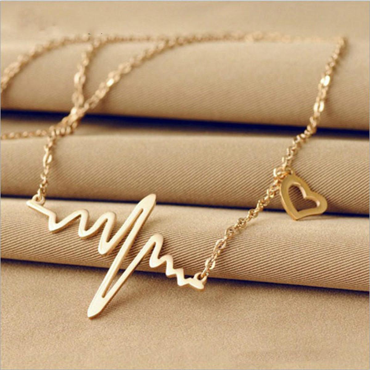 ECG Necklace Heartbeat frequency waves Metal ECG Pendant stylish chain Heart Necklace For Girls Special gift for your loved ones