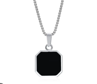 Presenting Sleek Black Tag Pendant Necklace With Stainless Steel Chain