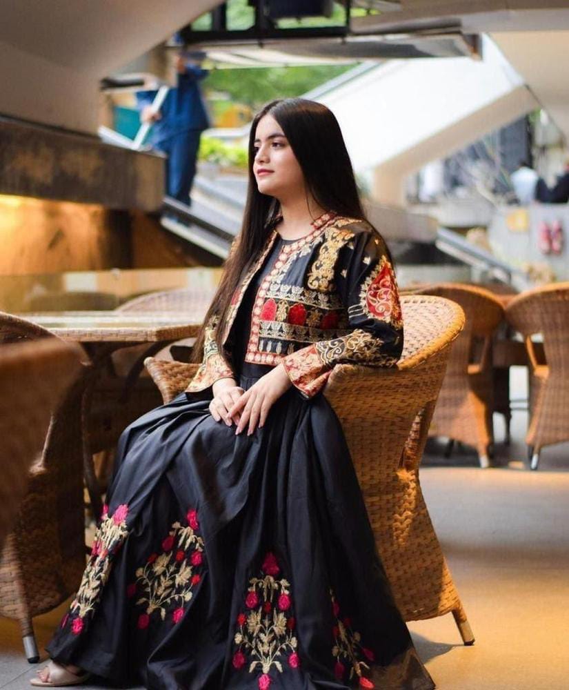 Fancy Katan Silk Embroidery Jacket Maxi Three Pieces For Girls