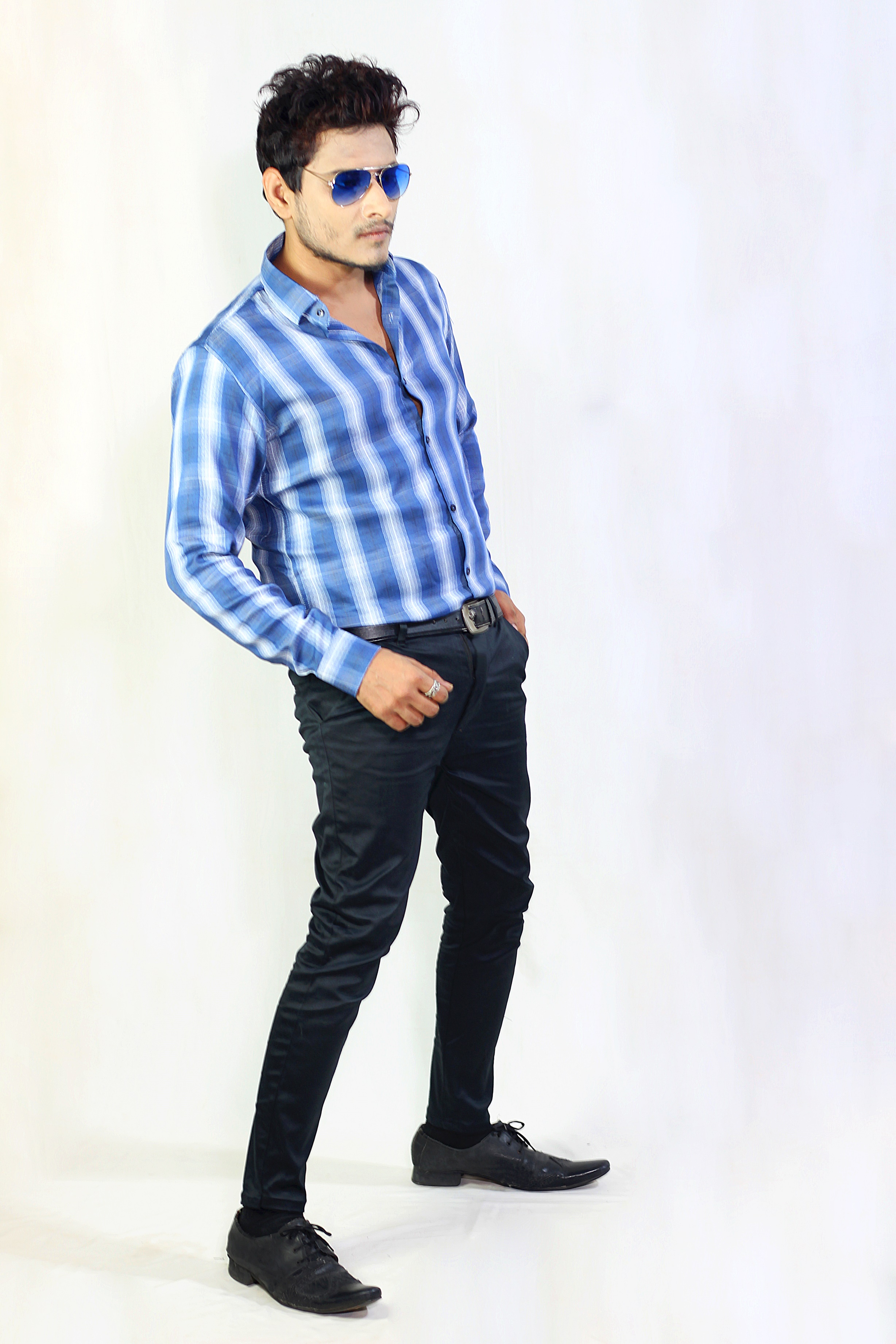 Auditors®️ Mens Semi-Formal Cotton Check Shirt Blue Colour 100% Pure Cotton Fabric For Year-Round - Code AMS-220