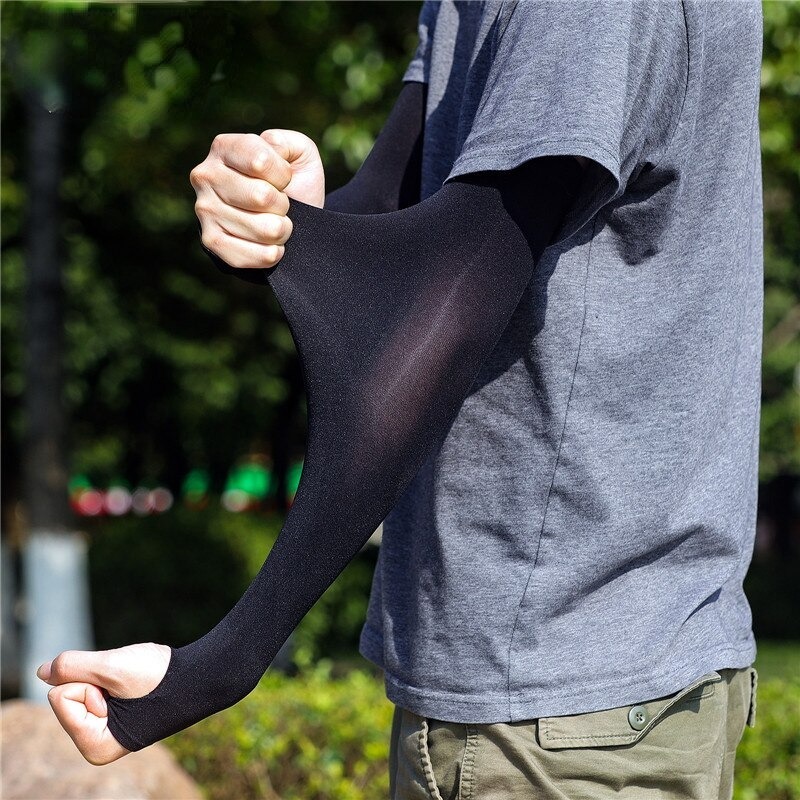 1 Pair Sleeves With Thumb Whole Free Size for Sun Block Anti Slip Summer Outdoor Riding Sunlight | Arm Sleeves | Thumb Sleeves | Sleeves for Girls | Sleeves for Boys Sports UV Sunscreen Protection Running Cycling Driving Sleeve