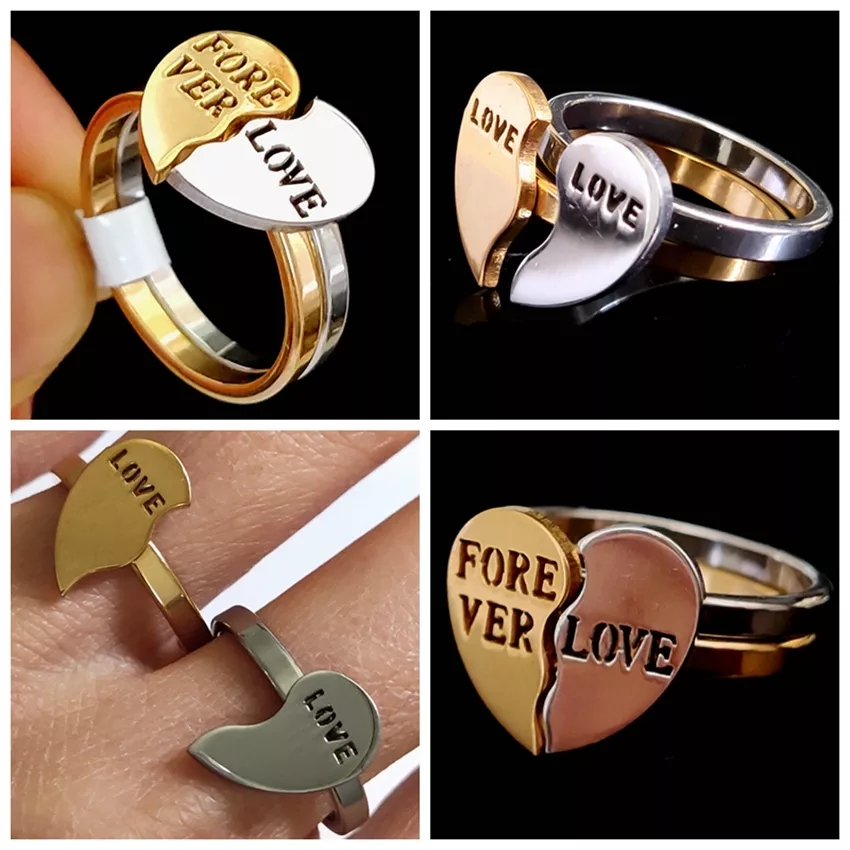 Heart Shape Love Couple Ring Forever Love Best Friend Promise Engagement Rings For Lover Stainless Steel Rings
