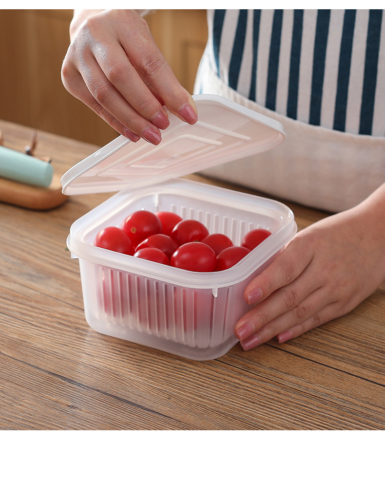 Refrigerator Fruit And Vegetable Storage Box Kitchen Drain Storage Box With Cover