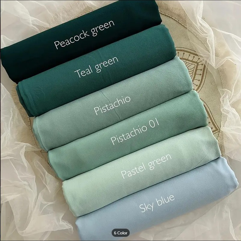 6pc Set Premium Chiffon Hijab Scarves Solid Color Islamic Wrap Shawl Plain Lightweight Modest Wear
