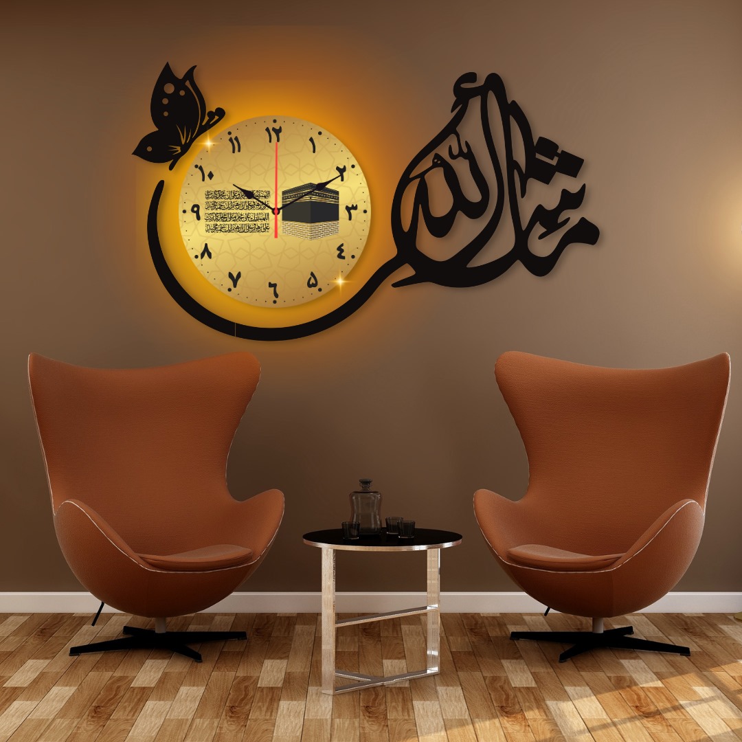 New Creative Islamic Wooden Wall Clock | 3D Quartz Wall Watch DIY Design Decorative Birds Numeral Quartz Watch for Home Decor and Living Room | Clocks for Bedrooms and Offices and for Gifts Items | Decoration Pieces for Rooms Wall Decor Ideas